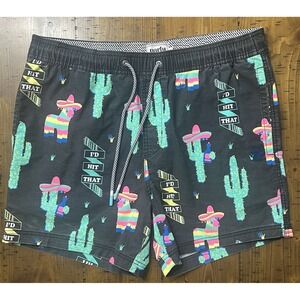 Party Pants Mens Swim Trunks Large Donkey Piñata Cactus Elastic Waist Drawstring